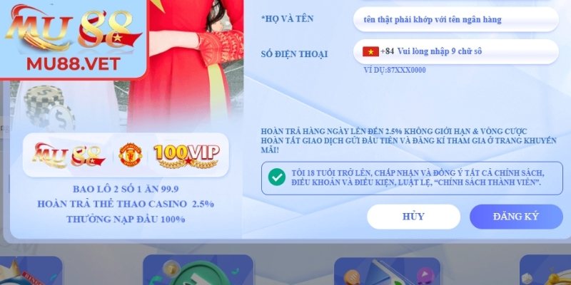 Đồng ý điều khoản và cam kết độ tuổi hợp lệ