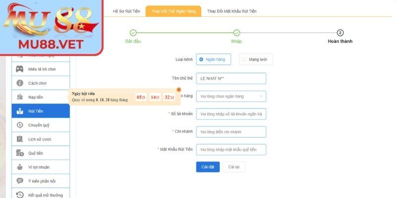 Quy trình rút tiền chi tiết